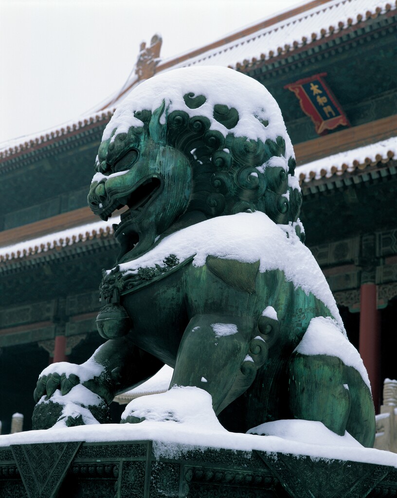 北京故宫石狮子雪景