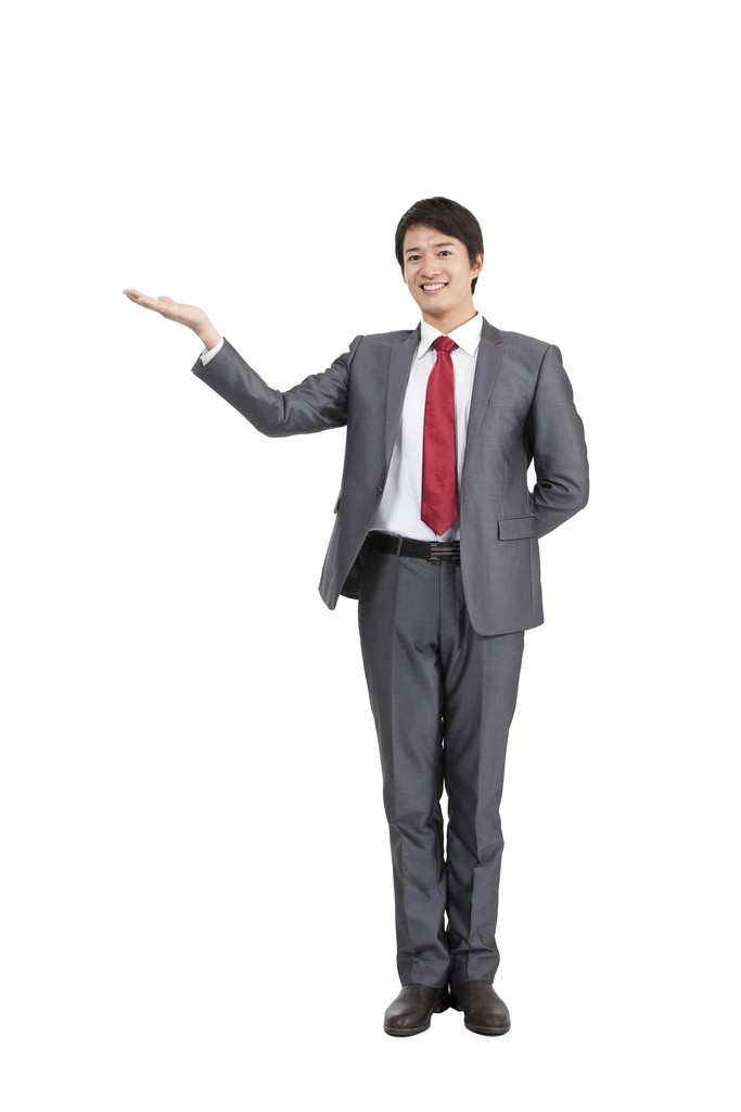 棚拍商务装年轻男人做手势