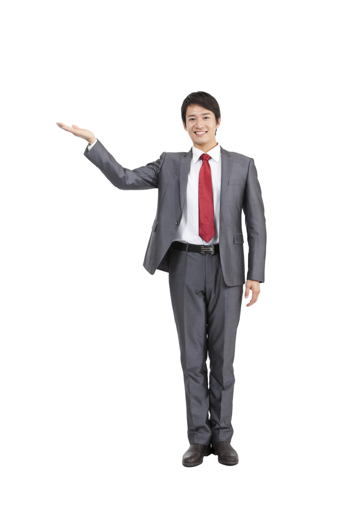 棚拍商务装年轻男人做手势