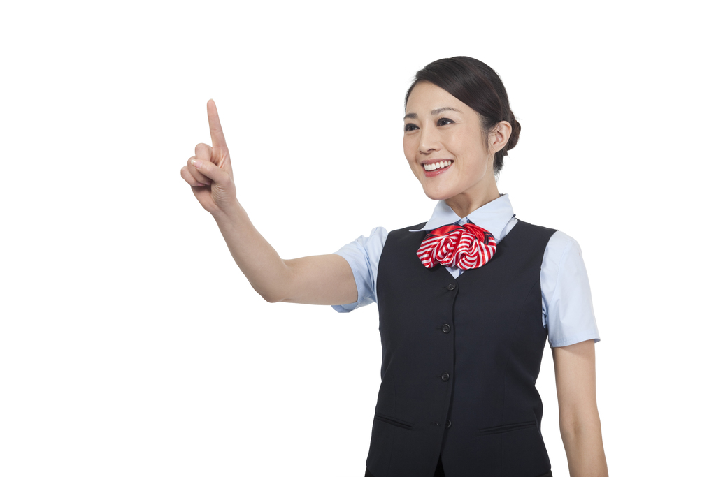 棚拍年轻女服务员做手势