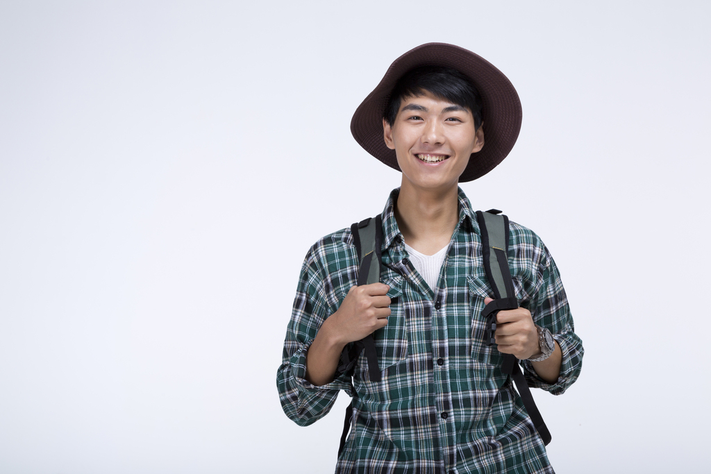 棚拍年轻男人户外旅行