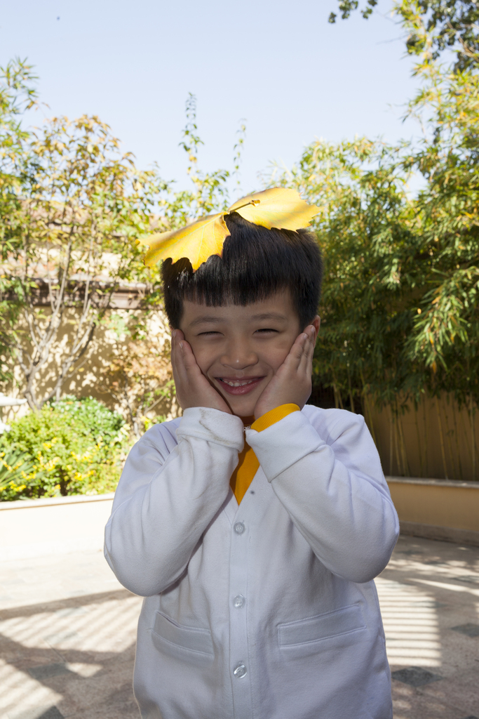 小男孩在院子里玩耍图片