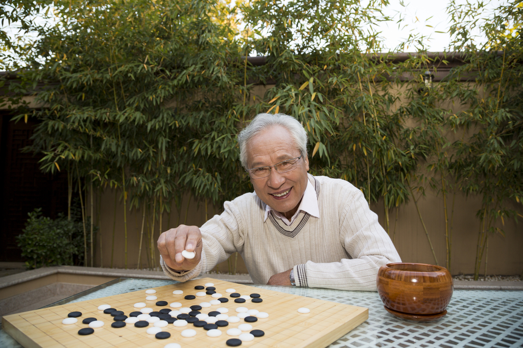 父子在院子里下棋图片