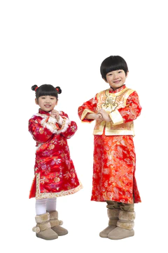 棚拍中国新年唐装儿童拜年图片