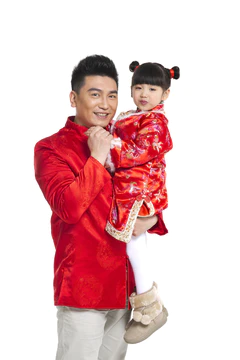 棚拍中国新年唐装父女图片