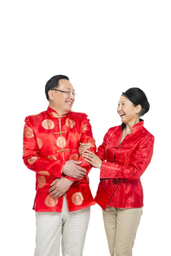 棚拍中国新年快乐的唐装老年夫妻图片
