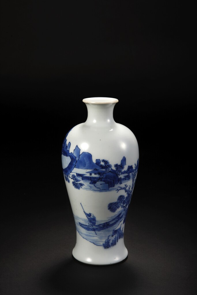 青花山水人物图梅瓶陶瓷