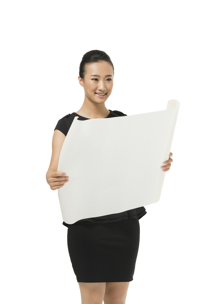 女建筑设计师拿着图纸