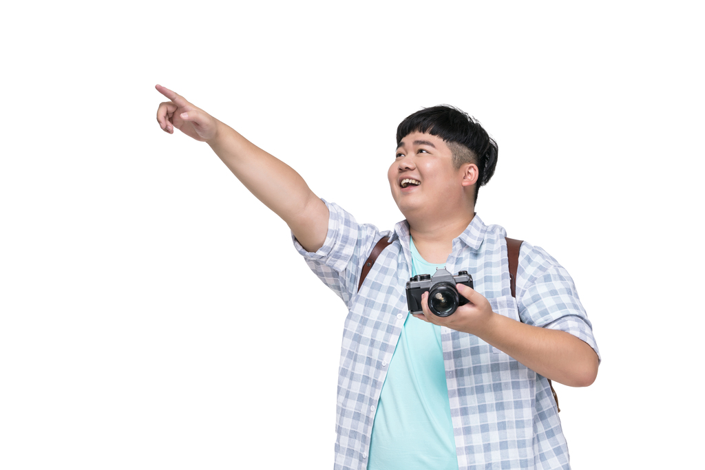 肥胖青年男子在拍照