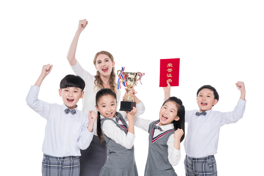 女外教和小学生图片