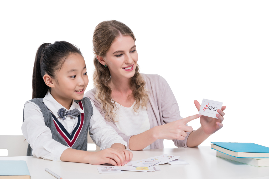 女外教和小学生图片