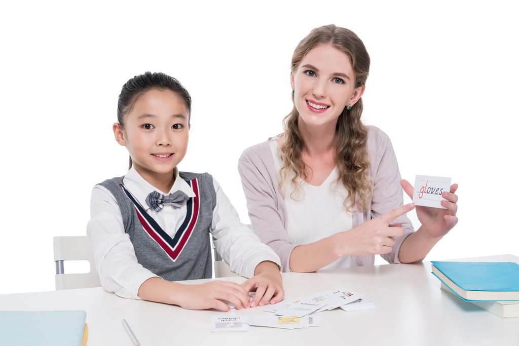 女外教和小学生图片