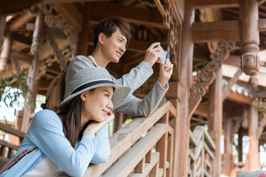 年轻情侣旅游图片