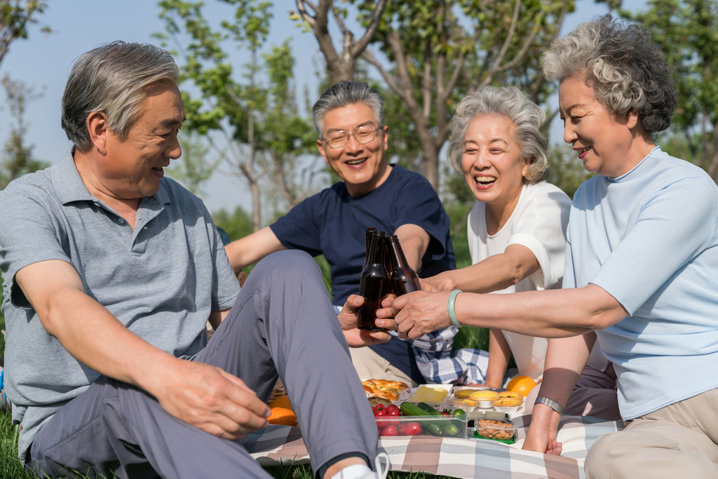 老年夫妻春游野餐图片