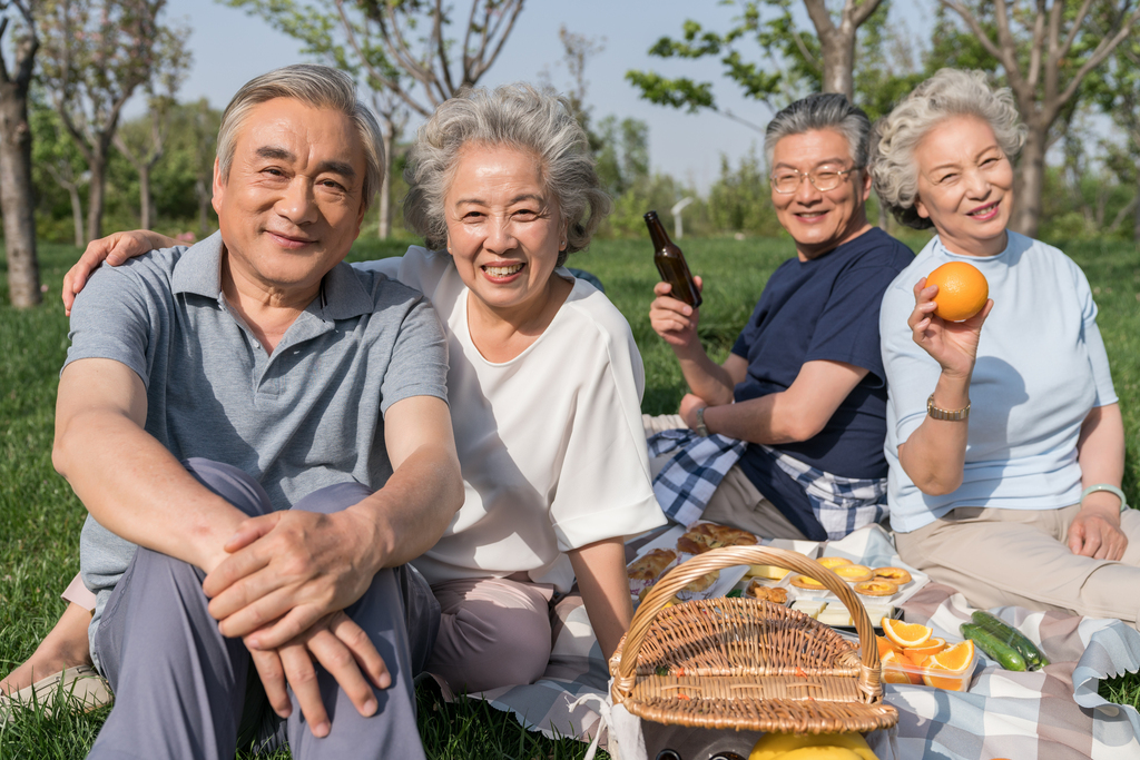 老年夫妻春游野餐图片