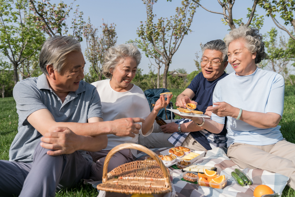 老年夫妻春游野餐图片