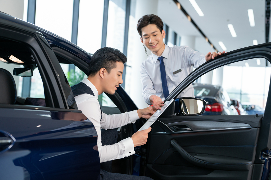 年轻男士选购汽车