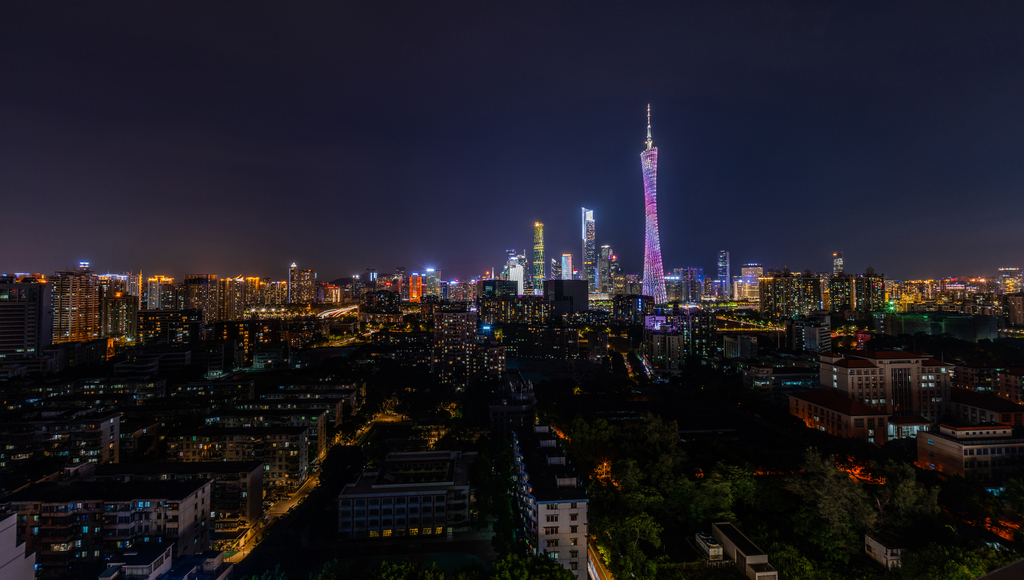 鸟瞰广州城市夜景图片