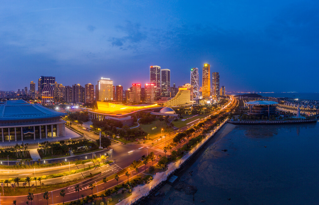 鸟瞰厦门全貌夜景