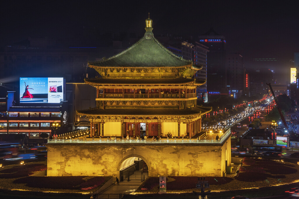 西安鼓楼夜景图片