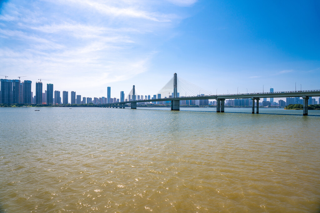 湖南湘江银盆岭大桥沿岸城市风光图片