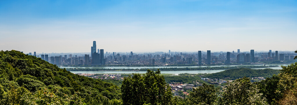 长沙湘江橘子洲城市风光全景图