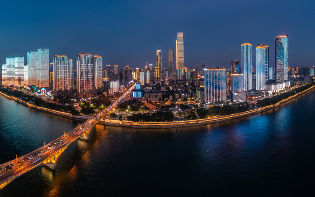 航拍长沙橘子洲大桥城市风光夜景