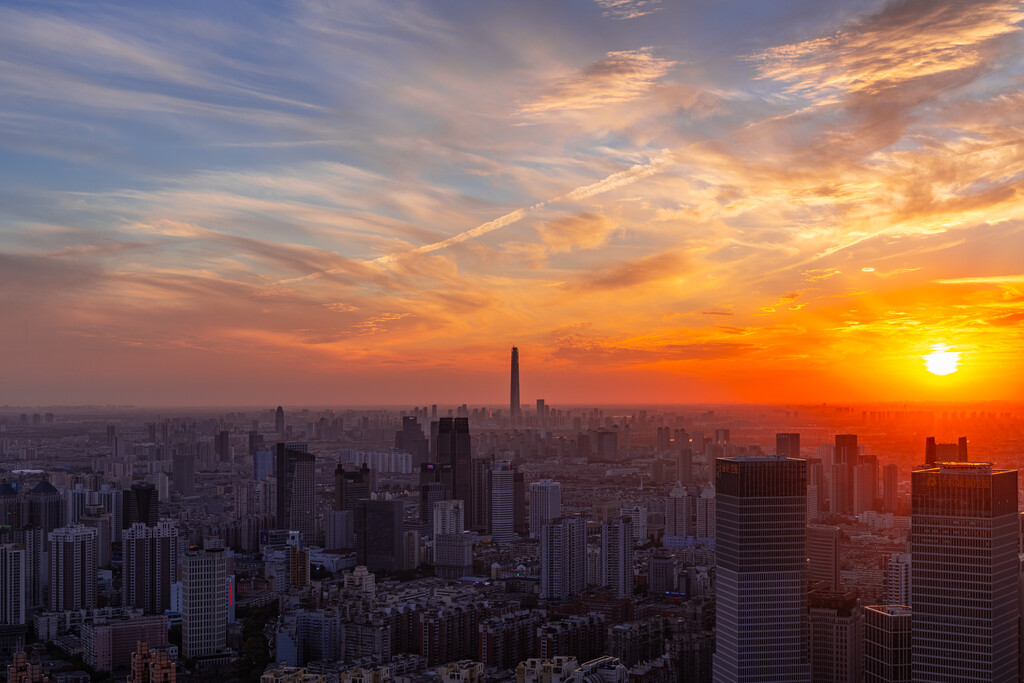 天津城市夕阳风光