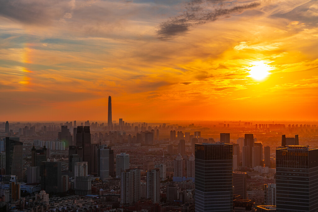 天津城市夕阳风光