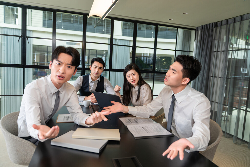 同事们在会议上激烈争吵探讨工作